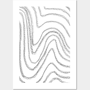 Black and White Minimal Wavy Lines - Abstract Charcoal Drawing Posters and Art